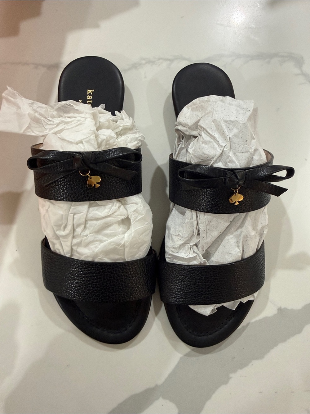 Kate Spade ‘Tulia’ Double Band Slide Sandals with Bow Details. Black. Size 8. - Picture 5 of 15